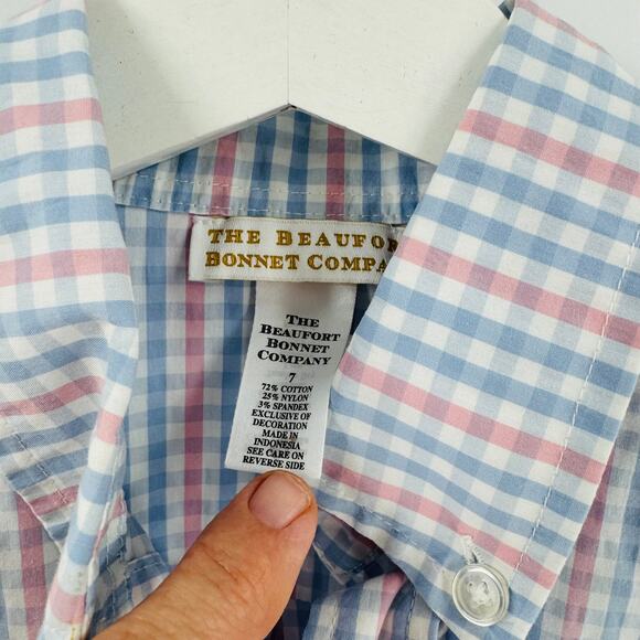 TBBC Pastel Gingham Stretch Button-Down Shirt Preppy Cotton Blend Size 7 - Picture 3 of 6